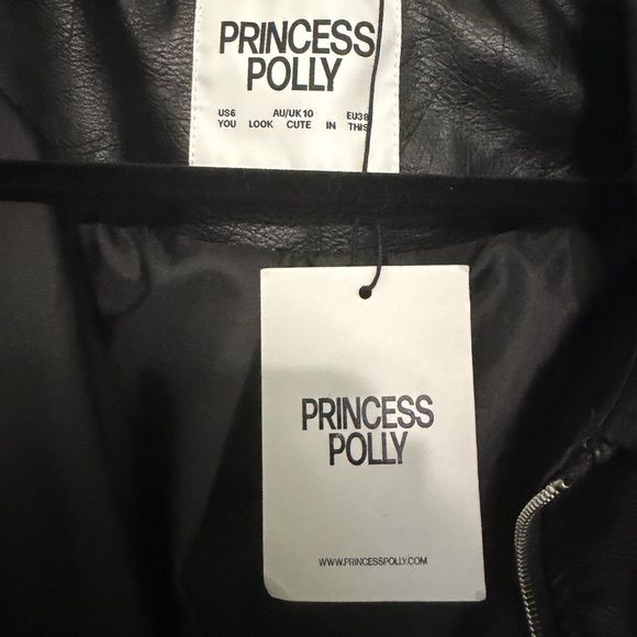 Princess Polly Goldsmith Faux Leather Bomber Jacket Black Oversized US 6 - Picture 14 of 15